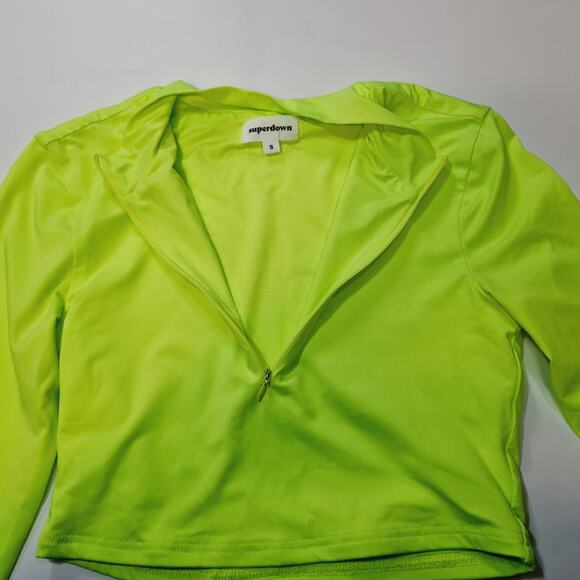 Superdown Nicky Zip Crop Top in Neon Yellow Small - Picture 4 of 10